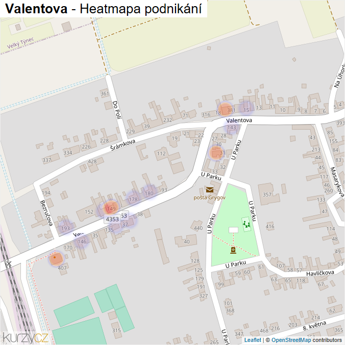 Mapa Valentova - Firmy v ulici.