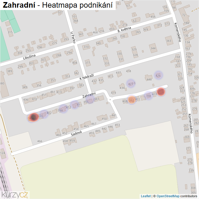 Mapa Zahradní - Firmy v ulici.