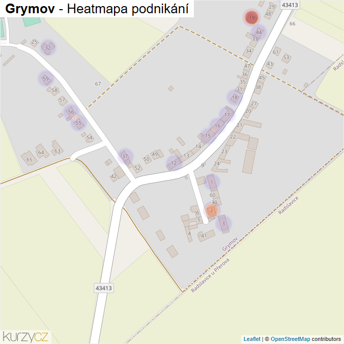 Mapa Grymov - Firmy v části obce.