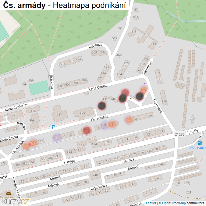 Mapa Čs. armády - Firmy v ulici.