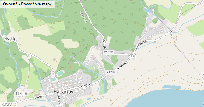 Ovocná - záplavové mapy stoleté vody