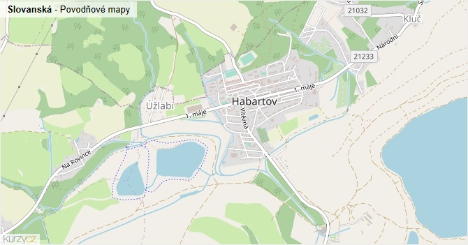 Slovanská - záplavové mapy stoleté vody