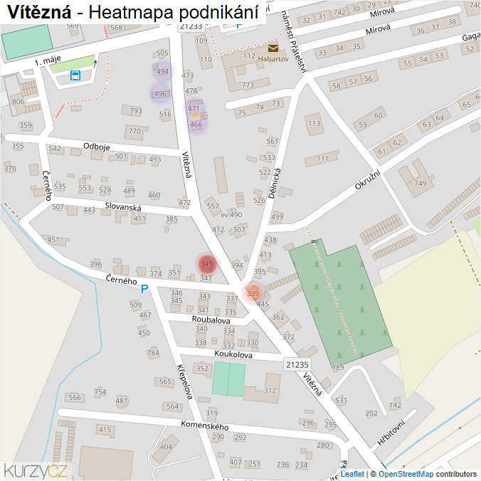 Mapa Vítězná - Firmy v ulici.