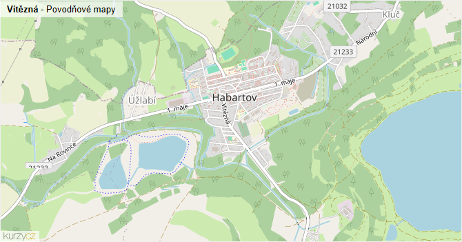 Vítězná - záplavové mapy stoleté vody