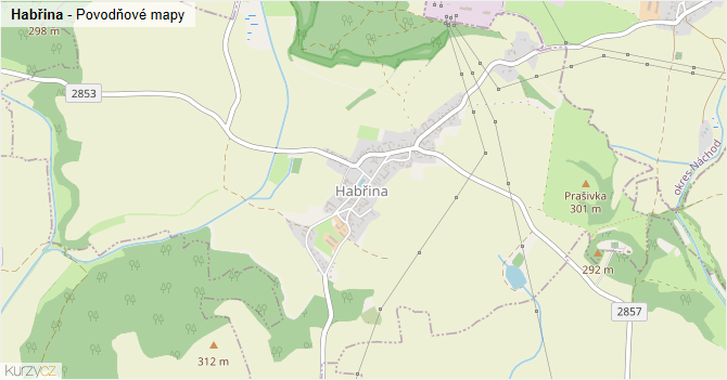 Habřina - záplavové mapy stoleté vody