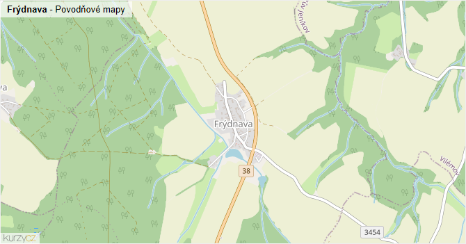 Frýdnava - záplavové mapy stoleté vody