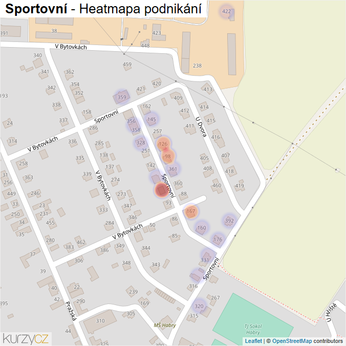 Mapa Sportovní - Firmy v ulici.
