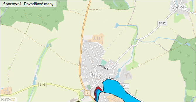 Sportovní - záplavové mapy stoleté vody