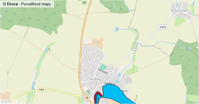 U Dvora - záplavové mapy stoleté vody