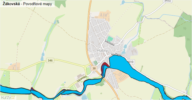 Žákovská - záplavové mapy stoleté vody