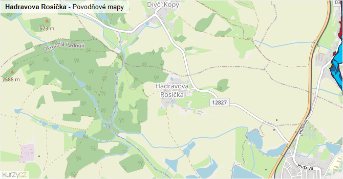 Hadravova Rosička - záplavové mapy stoleté vody