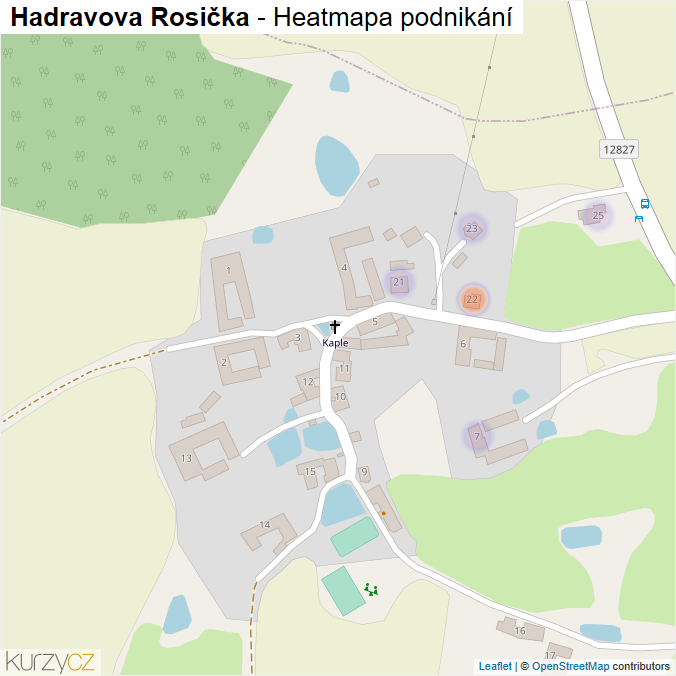 Mapa Hadravova Rosička - Firmy v části obce.