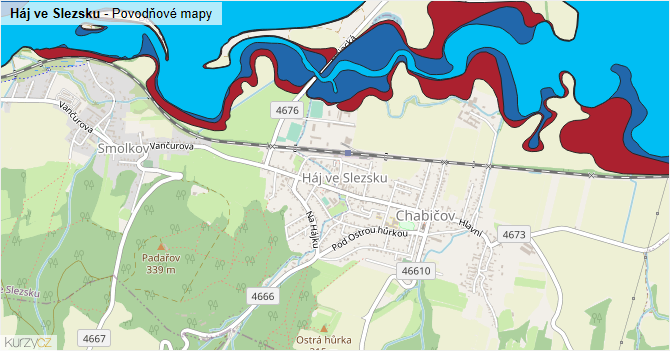 Háj ve Slezsku - záplavové mapy stoleté vody