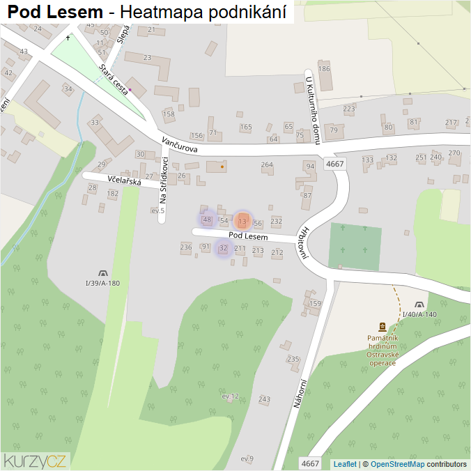 Mapa Pod Lesem - Firmy v ulici.