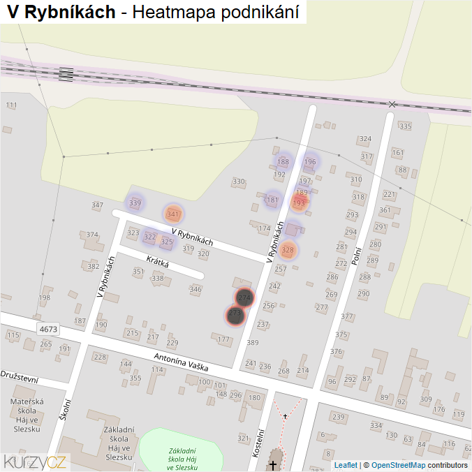 Mapa V Rybníkách - Firmy v ulici.