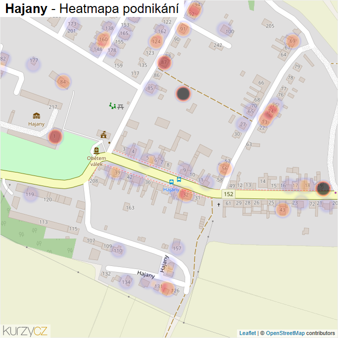 Mapa Hajany - Firmy v části obce.