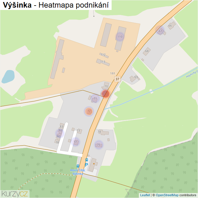 Mapa Výšinka - Firmy v části obce.