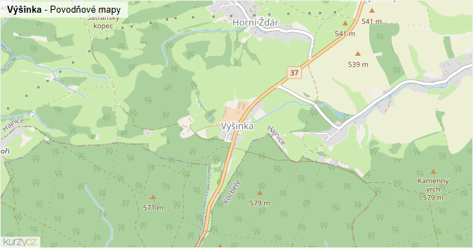 Výšinka - záplavové mapy stoleté vody