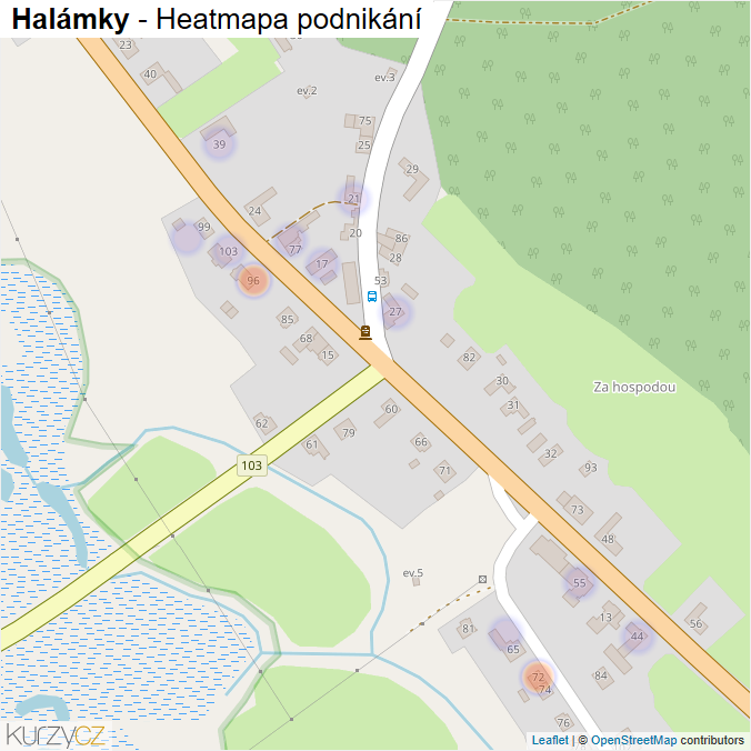 Mapa Halámky - Firmy v části obce.