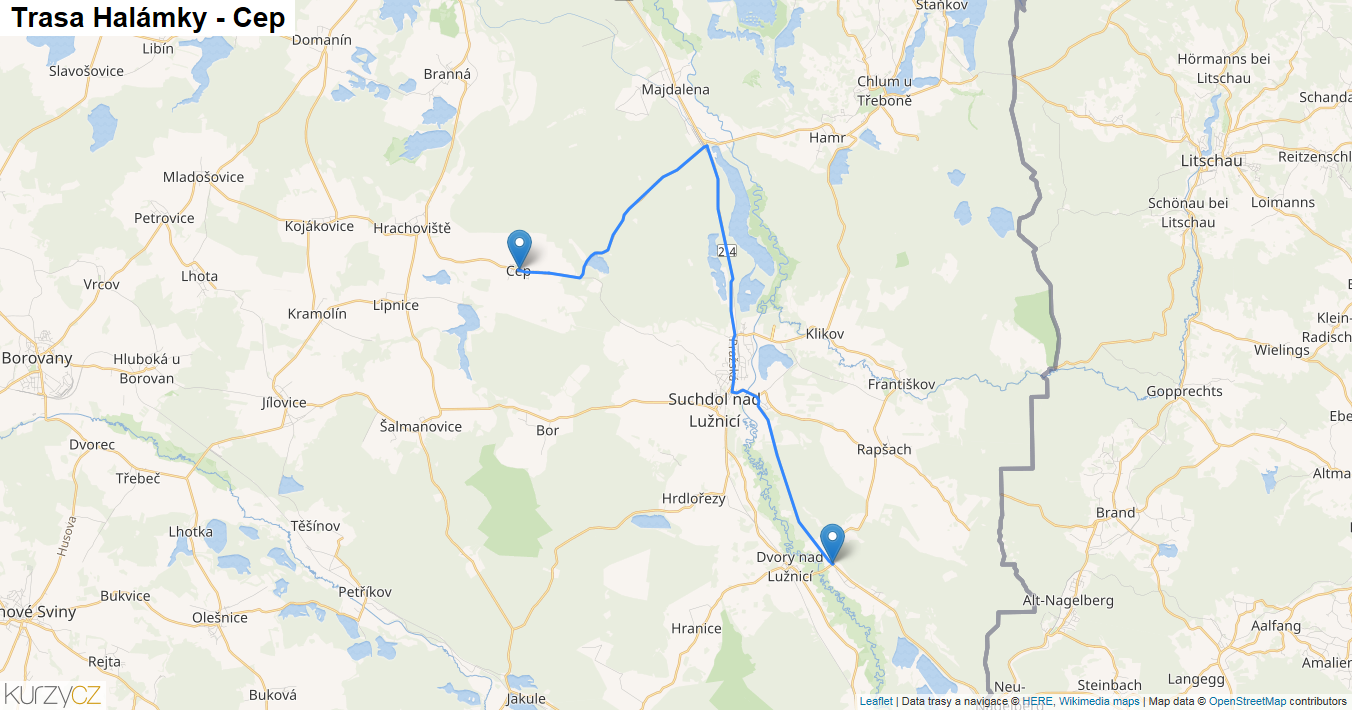 Halámky-Cep, mapa trasy