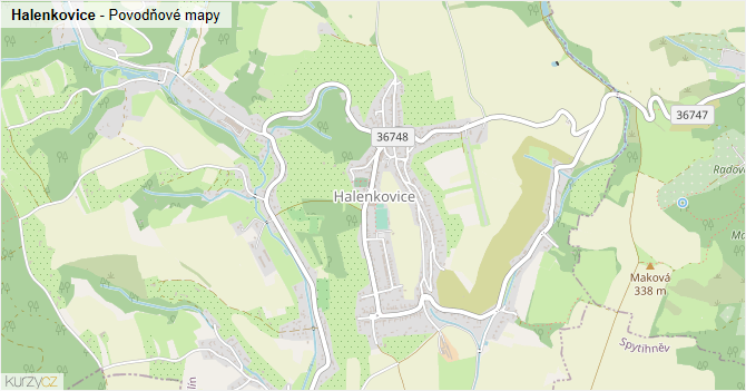 Halenkovice - záplavové mapy stoleté vody