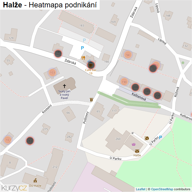 Mapa Halže - Firmy v obci.