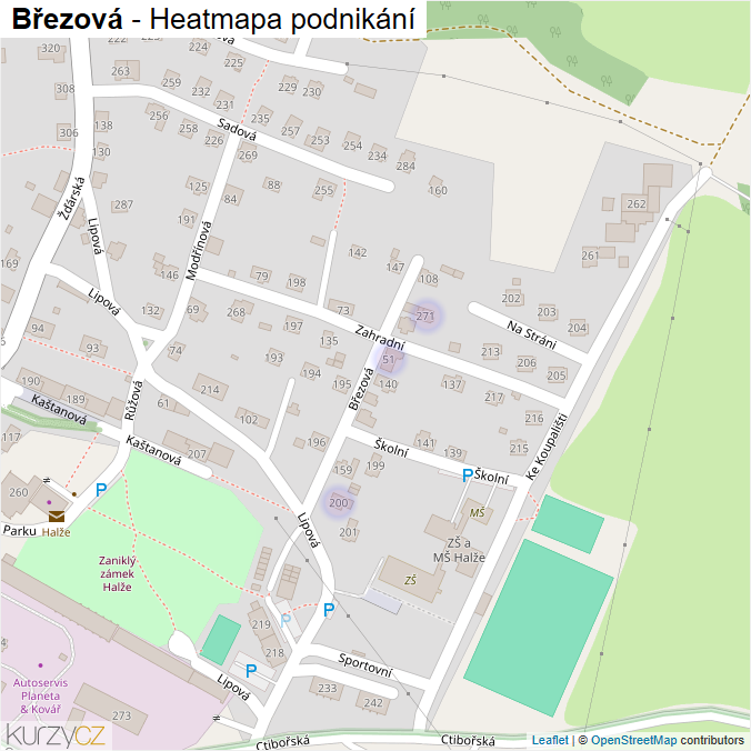 Mapa Březová - Firmy v ulici.