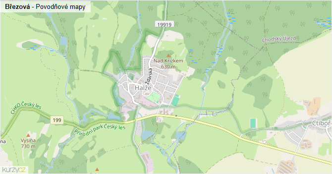 Březová - záplavové mapy stoleté vody