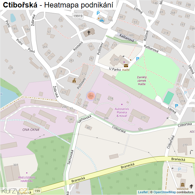 Mapa Ctibořská - Firmy v ulici.