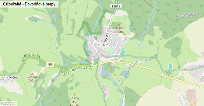Ctibořská - záplavové mapy stoleté vody