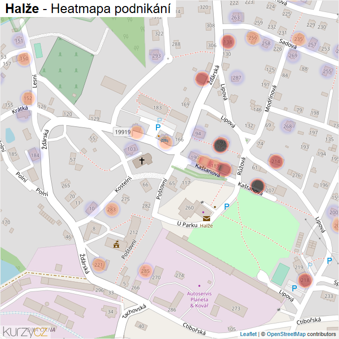 Mapa Halže - Firmy v části obce.