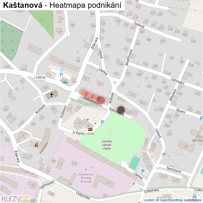 Mapa Kaštanová - Firmy v ulici.