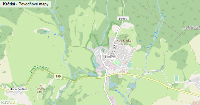 Krátká - záplavové mapy stoleté vody