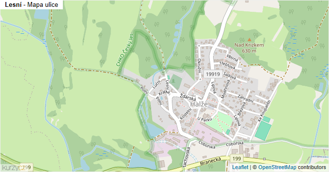Lesní - mapa ulice
