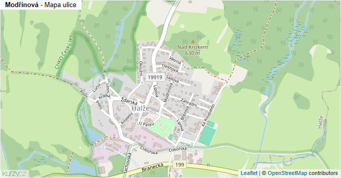 Modřínová - mapa ulice