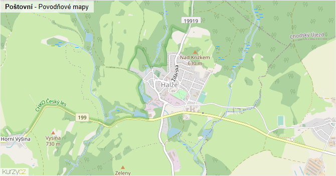 Poštovní - záplavové mapy stoleté vody