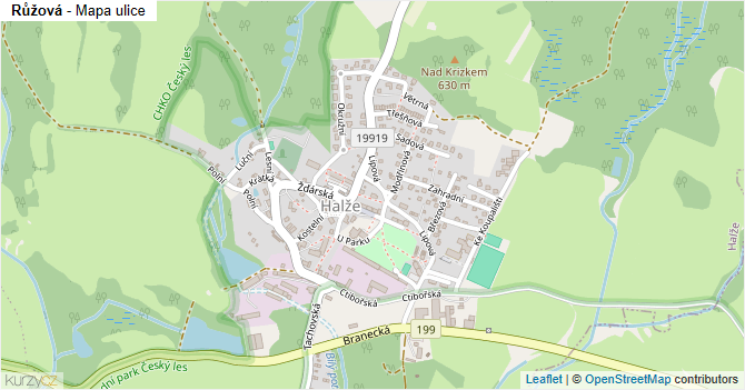 Růžová - mapa ulice