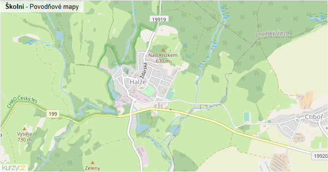 Školní - záplavové mapy stoleté vody