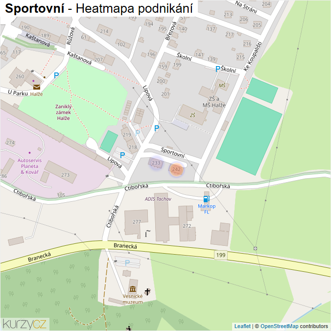 Mapa Sportovní - Firmy v ulici.