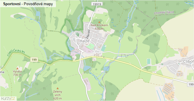 Sportovní - záplavové mapy stoleté vody