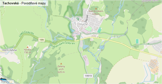Tachovská - záplavové mapy stoleté vody