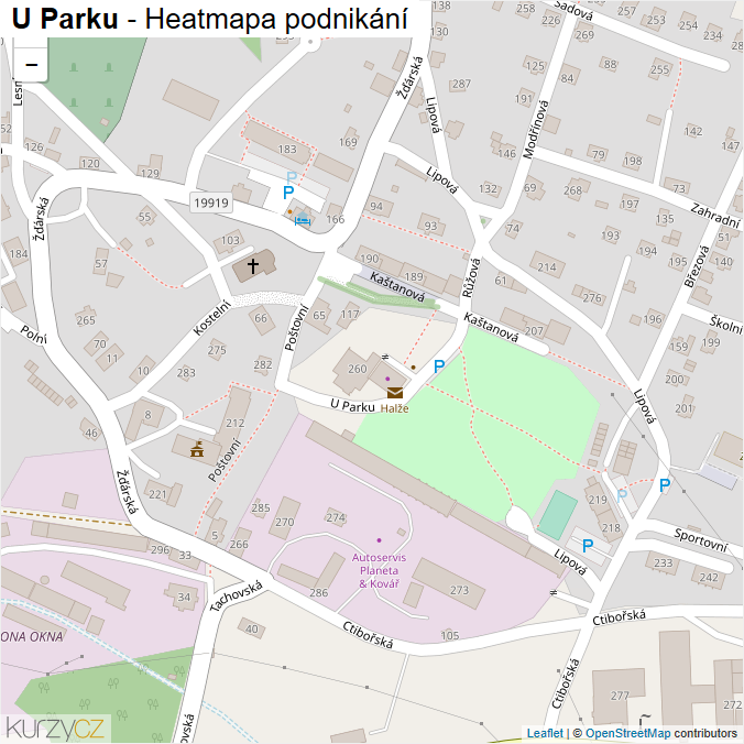 Mapa U Parku - Firmy v ulici.