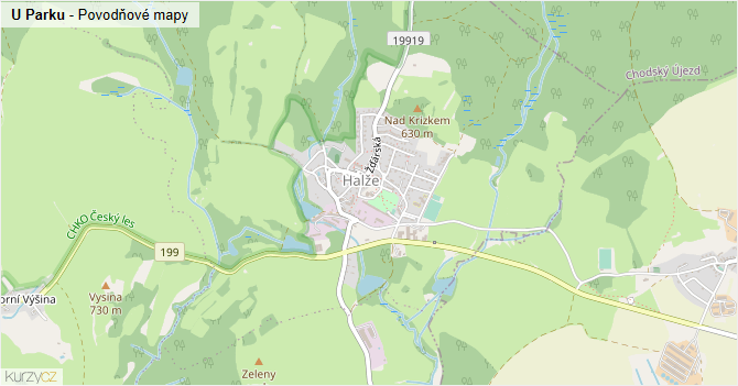 U Parku - záplavové mapy stoleté vody