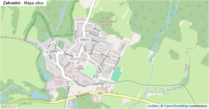 Zahradní - mapa ulice
