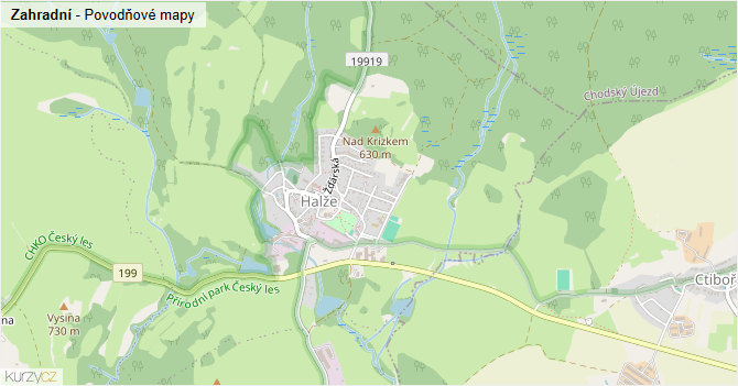 Zahradní - záplavové mapy stoleté vody