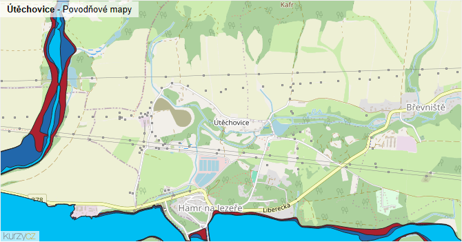Útěchovice - záplavové mapy stoleté vody