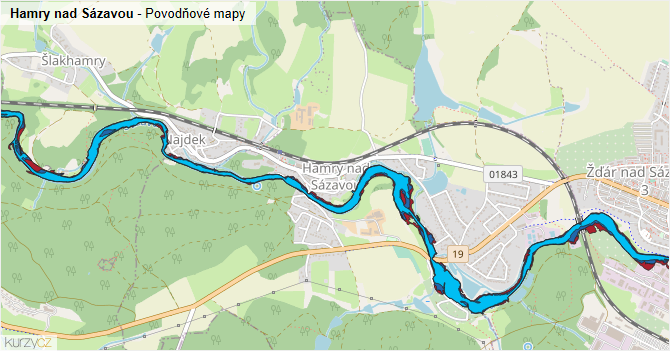 Hamry nad Sázavou - záplavové mapy stoleté vody