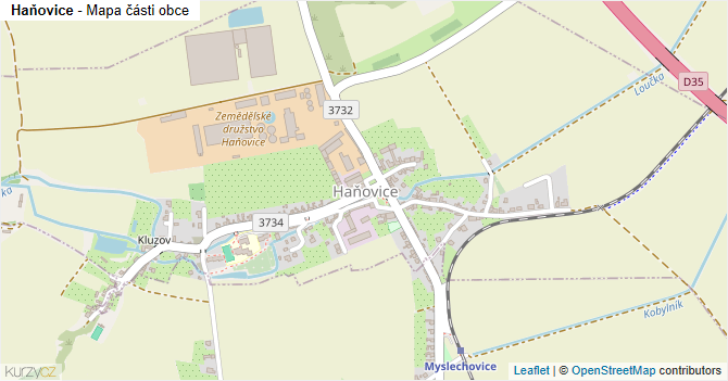 Haňovice - mapa části obce