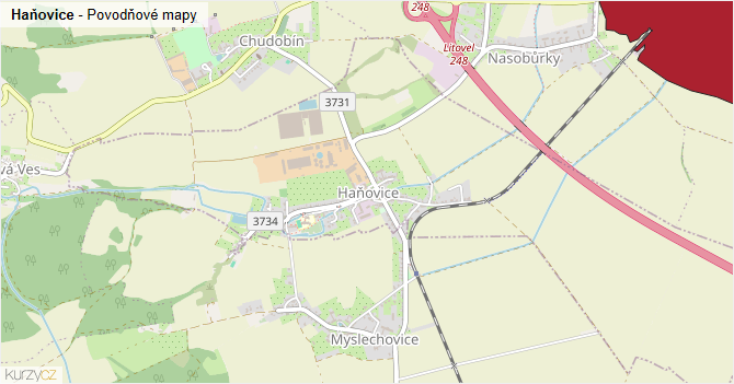 Haňovice - záplavové mapy stoleté vody