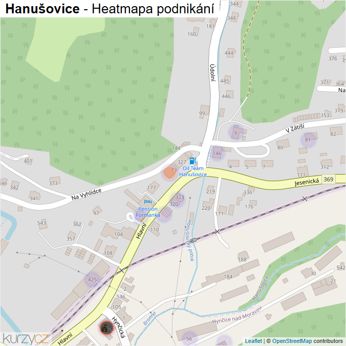 Mapa Hanušovice - Firmy v obci.